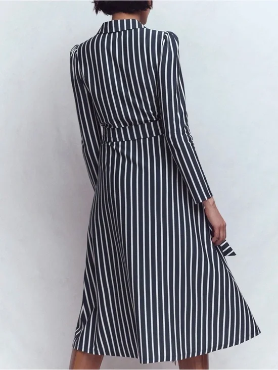 Biden Collared Striped Wrap Skirt — Black & White - Picture 2 of 4